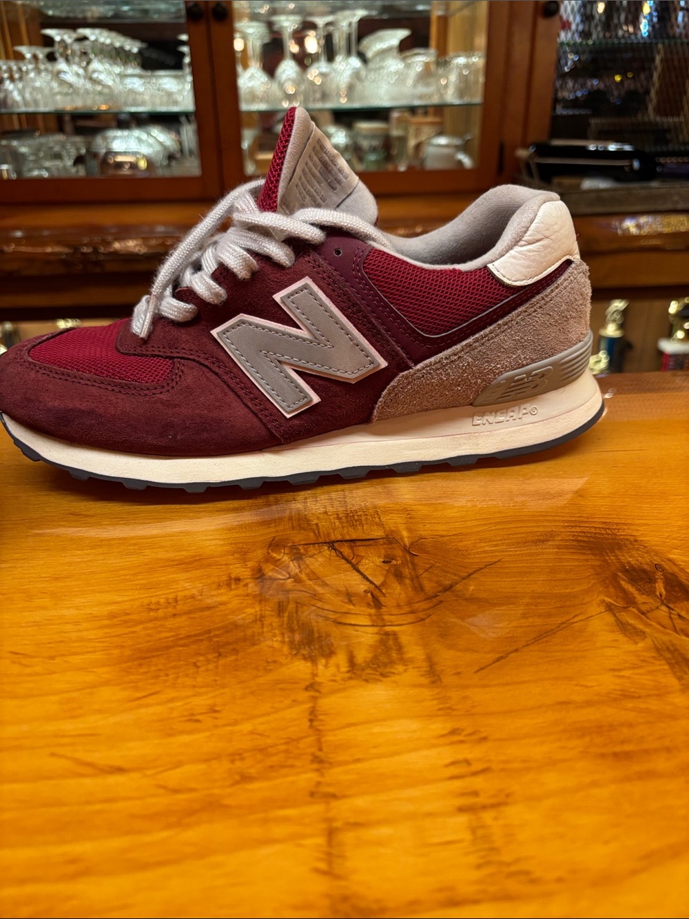 Men’s New Balance Burgundy & Gray 574 Running Sneakers - Picture 4 of 10